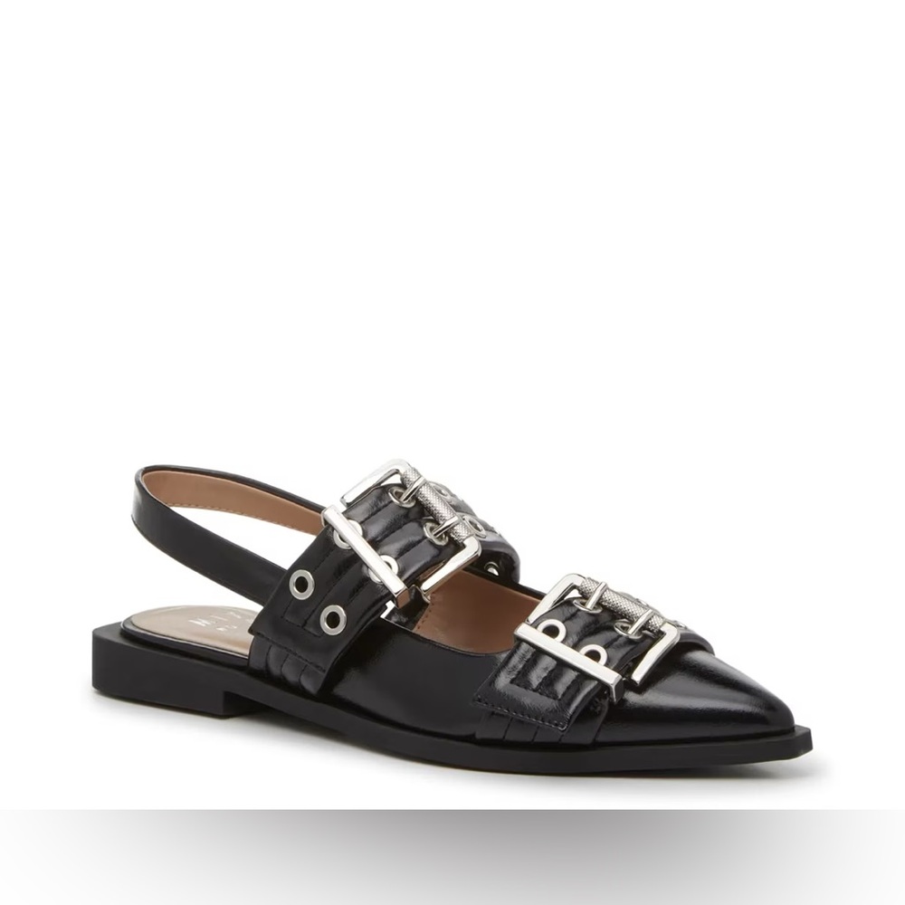 Women's Black Buckle Ballerina Slingback Flats 7.5M